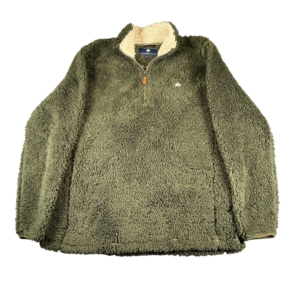 Southern‎ Shirt Mens Large Sherpa Fleece Quarter Zip Pullover Olive Green Logo